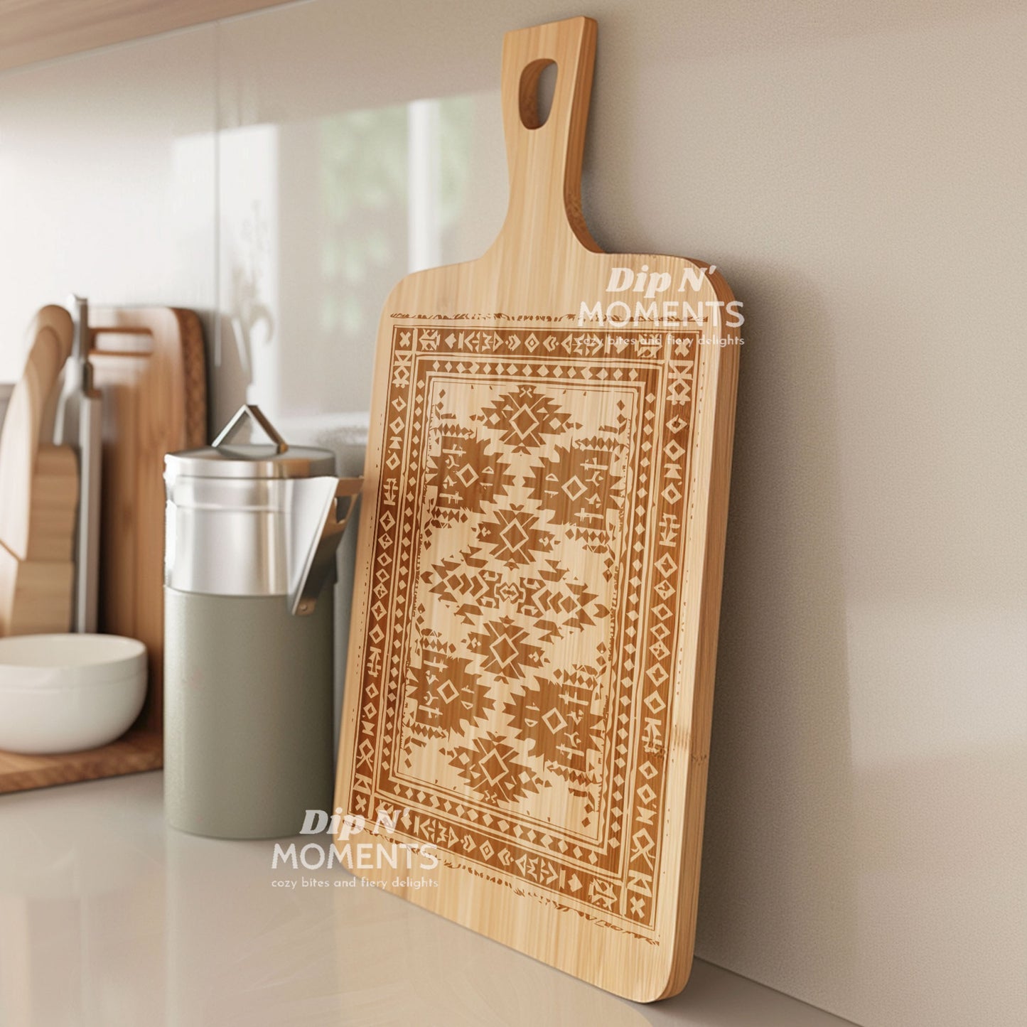 Kilim pattern engraved cutting board, traditional wooden serving board, artisanal kitchen decor, wooden cheese platter, large size serving board, cutting board, kitchen centerpiece, housewarming gift idea, culinary wood art, ethnic design kitchenware