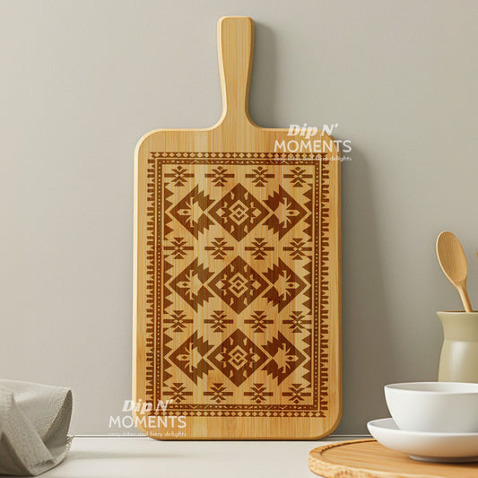 Kilim pattern engraved cutting board, traditional wooden serving board, artisanal kitchen decor, wooden cheese platter, large size serving board, cutting board, kitchen centerpiece, housewarming gift idea, culinary wood art, ethnic design kitchenware